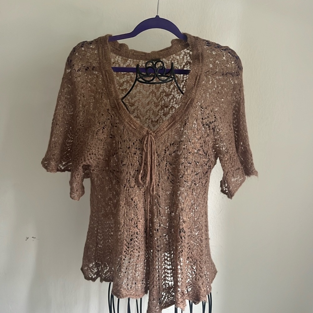 Free People Sweater Crochet Mohair Lambswool Bell